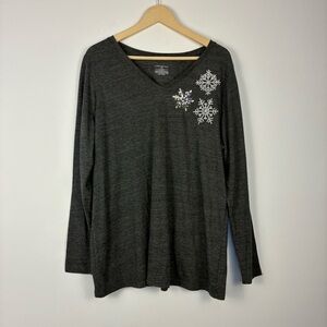 Lane Bryant grey silver snowflake top size 14 winter holiday sparkle